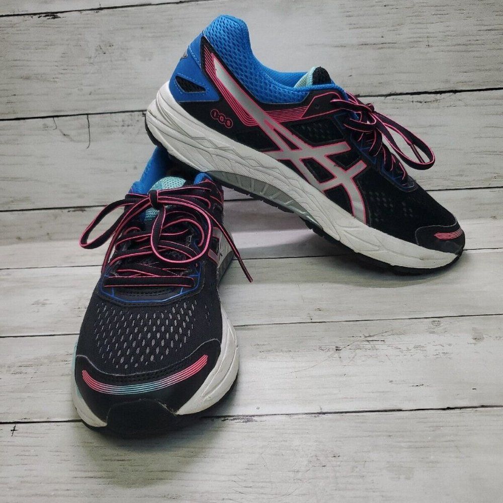 Asics Gel Contend 3 Running Shoes Sneakers T5G7N Womens Size 9 Black Blue P/T